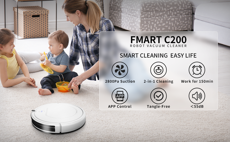 FMART C200 Vacuum Robot, 2 in 1 Robot Vacuum and Mop Combo