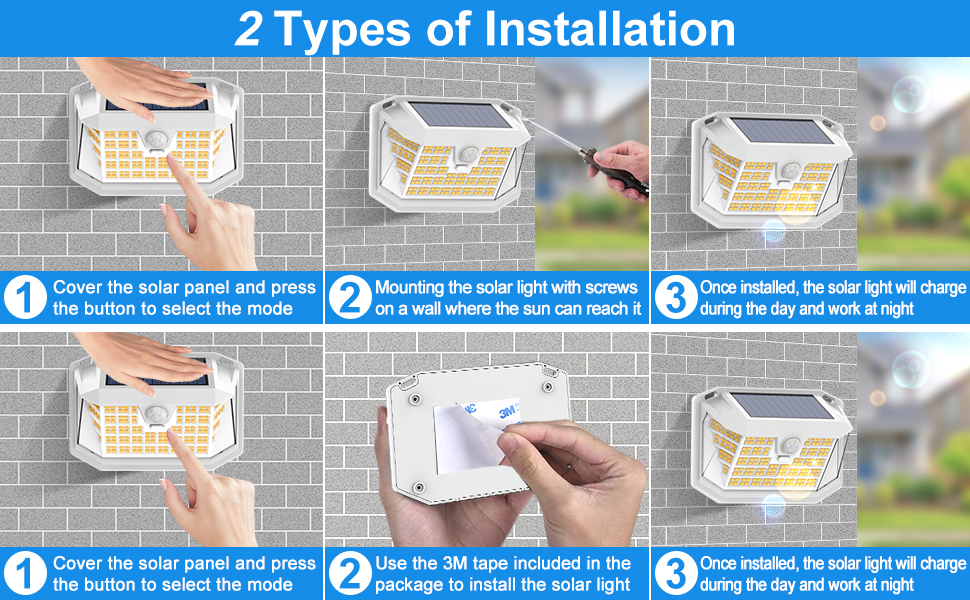2 Ways of installation: wall mounted with included sticky tapes or screws
