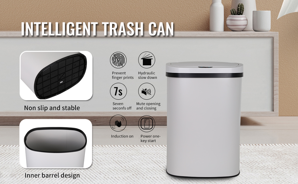 BestOffice 13 Gallon Kitchen Trash Can Automatic Touch Free Garbage Can
