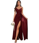 TORYEMY Chiffon V Neck Bridesmaid Dresses Long with Slit Spaghetti Straps Formal Evening Dresses ...