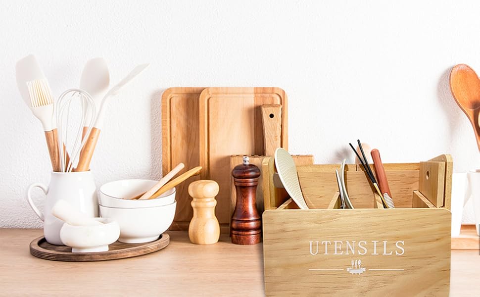 Yleric kitchen utensil organizer for countertop,wooden