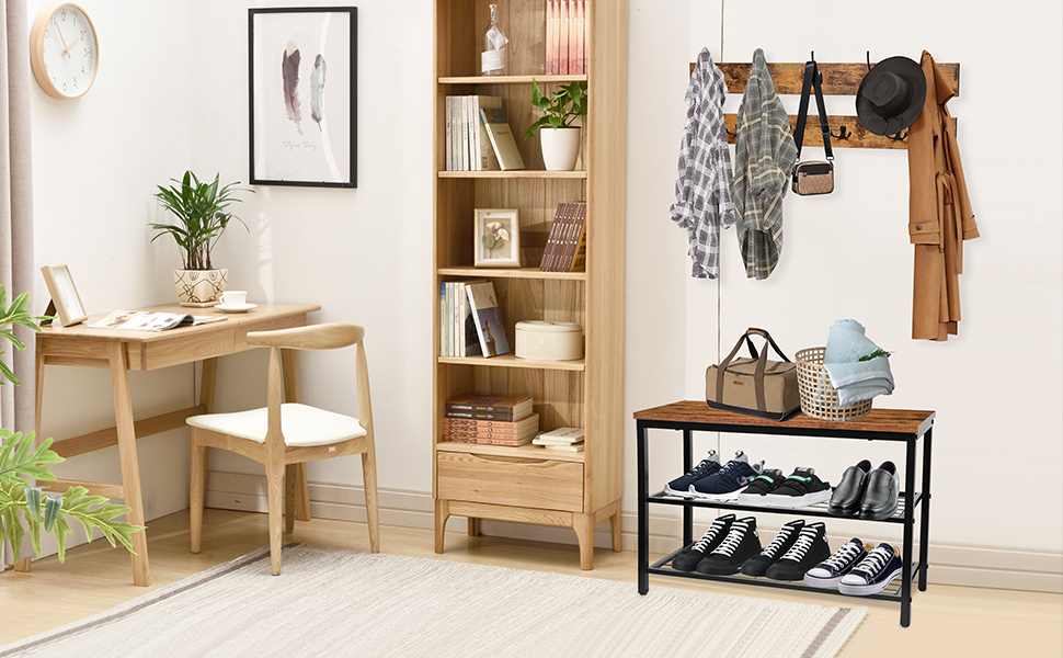 SortWise 27.56" Coat Rack Shoe Bench Set, Entryway Shoe Bench with Coat