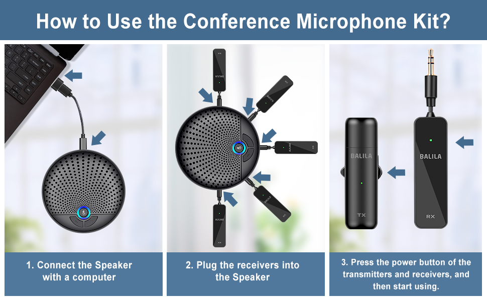 BALILA USB Conference Speakerphone, Wireless Conference Speaker with 5