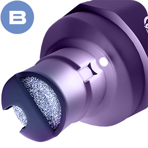 Purple cylindrical electronic device with a metallic finish. Features a textured end and appears to be a personal care or beauty product.
