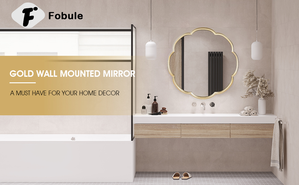 Fobule 24" Gold Mirrors for Wall, Flower Pattern Scalloped