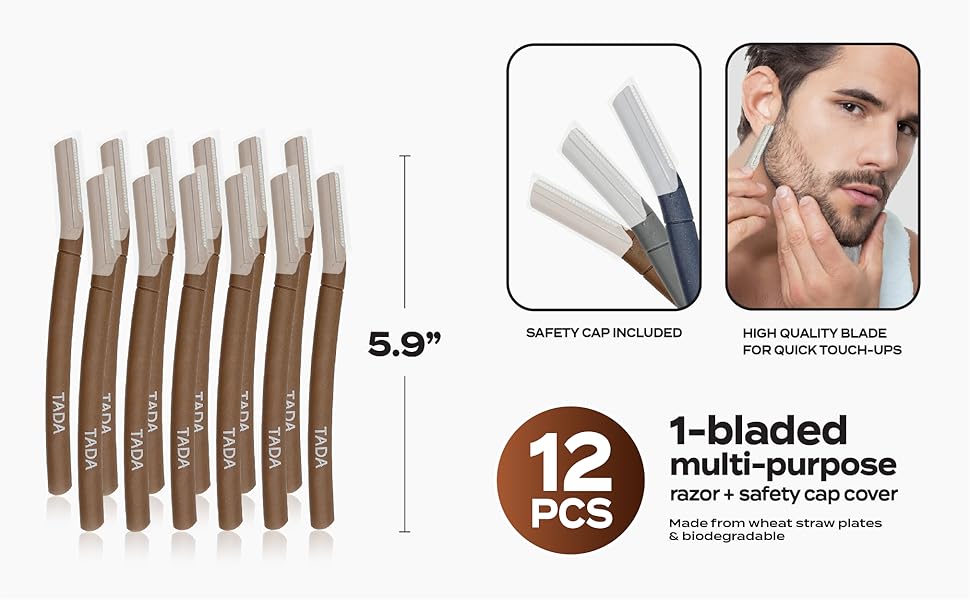 tada natural men 5'9" single blade multi-purpose razor safety cap cover wheat straw material bio