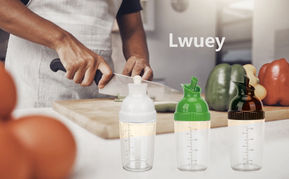 Lwuey Salad Dressing Shaker, Plastic Clear Measuring Bottle