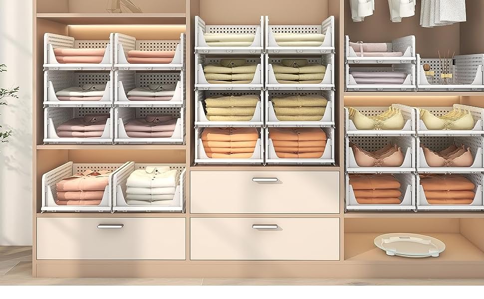 CLAPONE Foldable Wardrobe Organizer Plastic Stackable Closet Storage