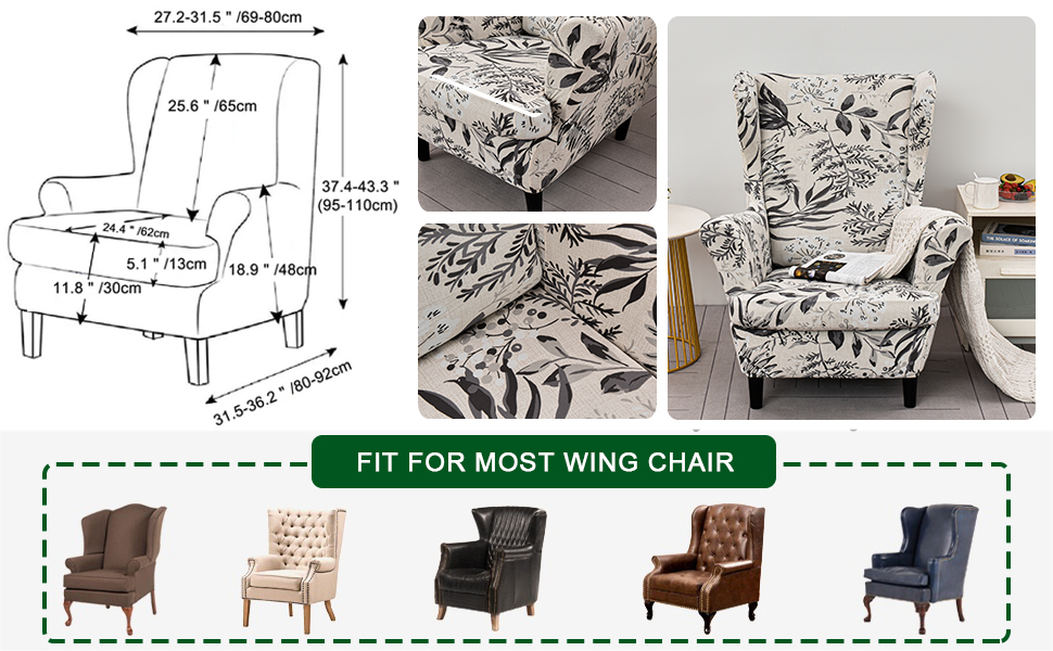 CRFATOP Jacquard Wing Back Chair Slipcover with Cushion Cover 2 Piece