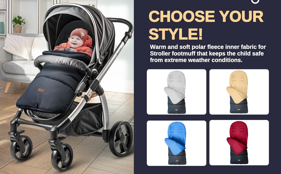 Stylish footmuff available in multiple colors, ideal for enhancing the look of any stroller, pram.