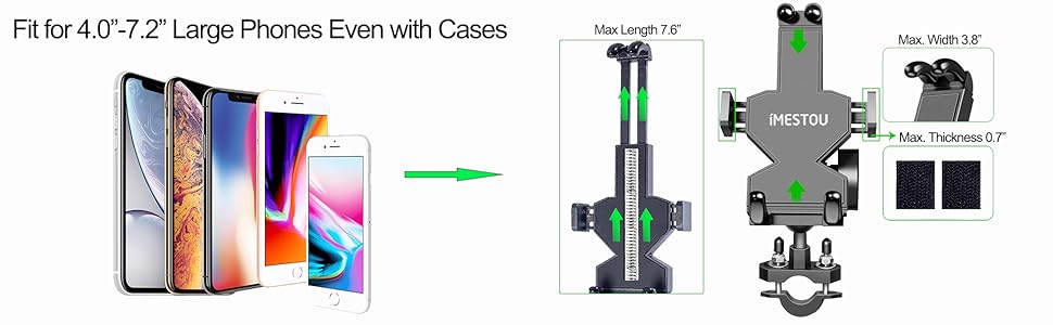 Universal Motorcycle Phone Mount Compatible with Large Phones with Case