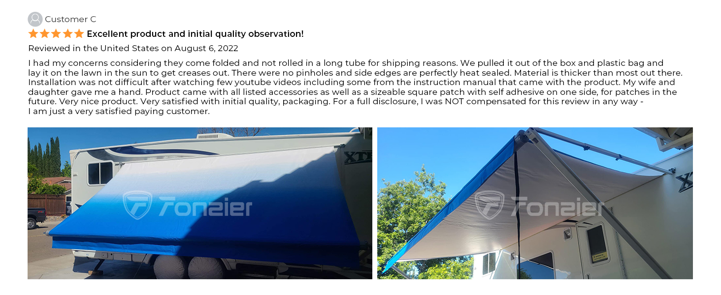 Fonzier 18oz RV Awning Fabric Replacement, Heavy Duty Vinyl, with