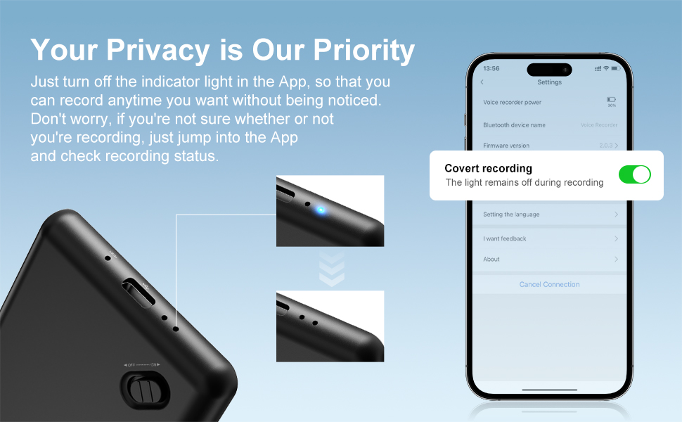 64GB Smart Digital Voice Recorder, Bluetooth Recorder with Phone App
