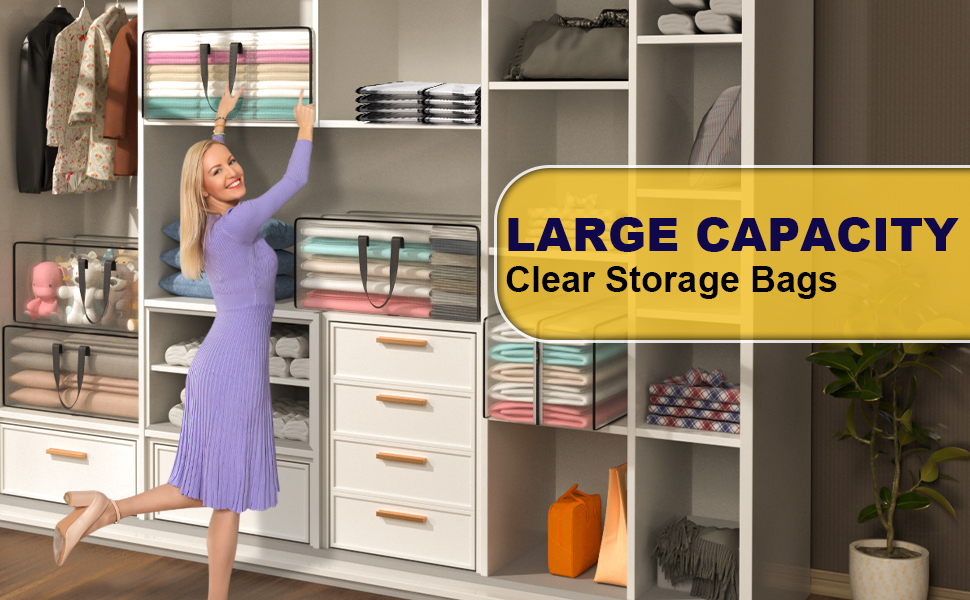 Clear Storage Bags with Zipper, 8 Pack Large Moving Bags