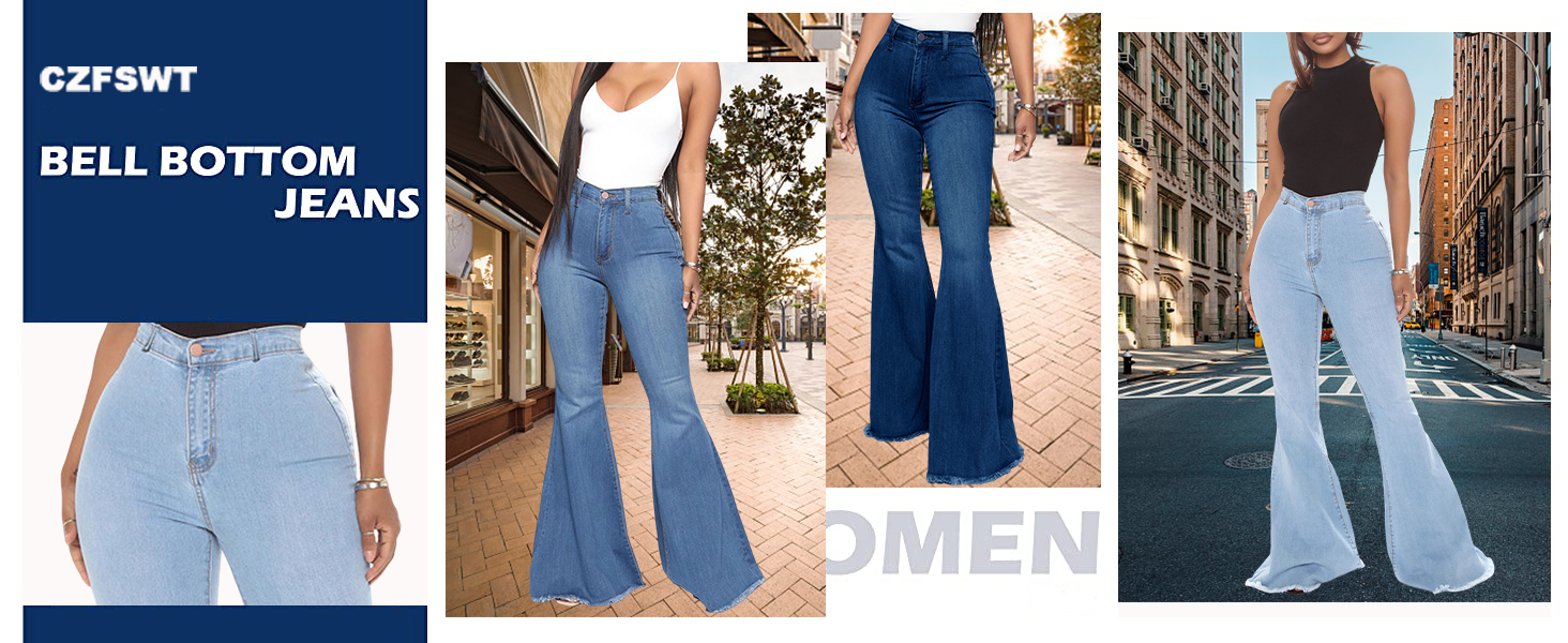 Bell Bottom Jeans for Women, High Waisted Flare Jeans for Women Ripped Stretchy Bell Bottoms Pants