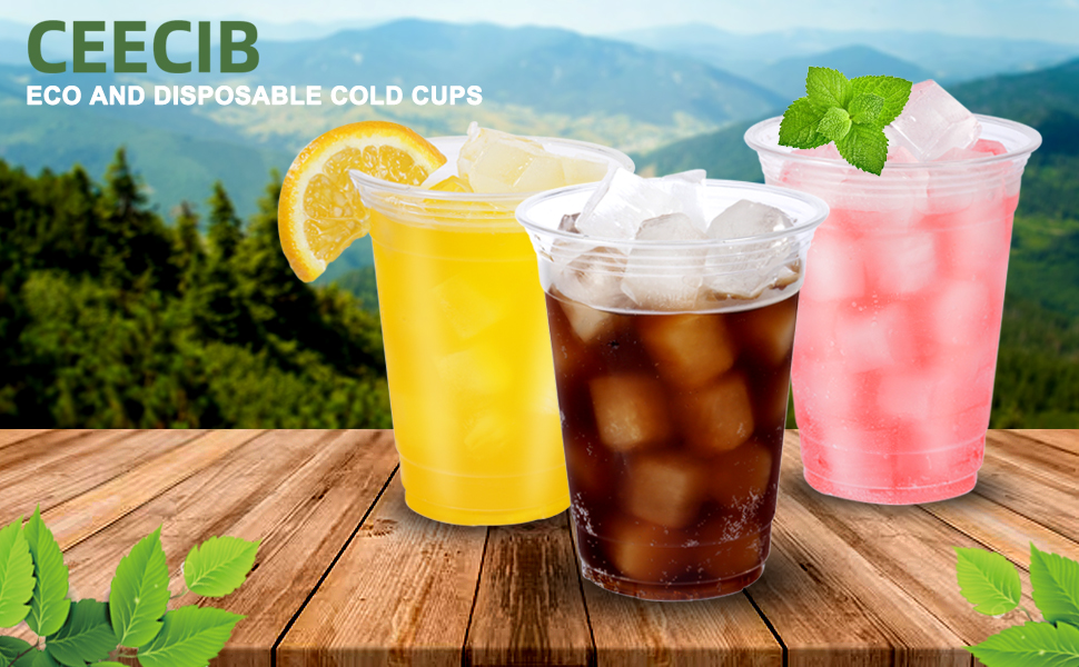 CEECIB 100 Compostable Clear Cold Cups [16 oz, 50 Pack