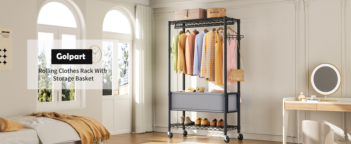Clothes Rack with Storage Basket
