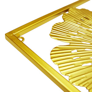 HUIZHILANXIN Metal Wall Art Set of 2 Gold Wall Decor Ginkgo Leaf Wall Decorations with Frame for Living Room Bedroom Study Room Home Office (33.5" X 15.75") 10 Easy to Install