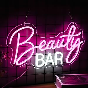 Noasktt Beauty Bar Neon Sign, Pink Light Up Neon Lights For