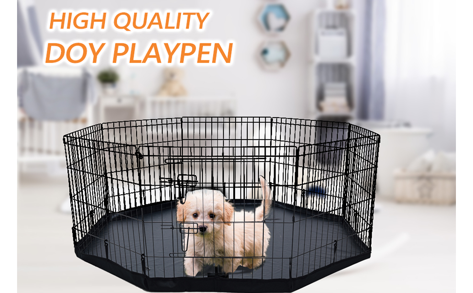 Dog Playpen Indoor with Bottom Pad/Top Cover, Dog Playpen