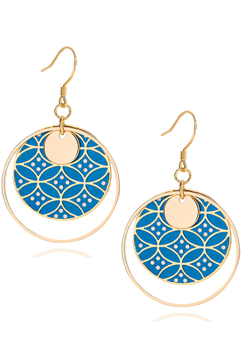 Blue geometric pattern earrings
