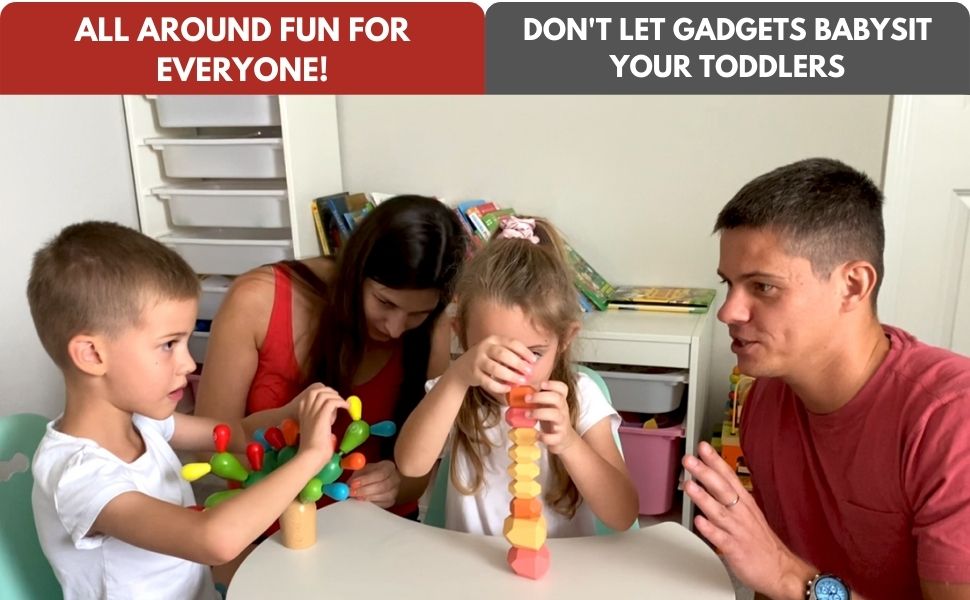 38 PCs Wooden Stacking Stones & Wooden Cactus Toy for Fine Motor Cactus Game