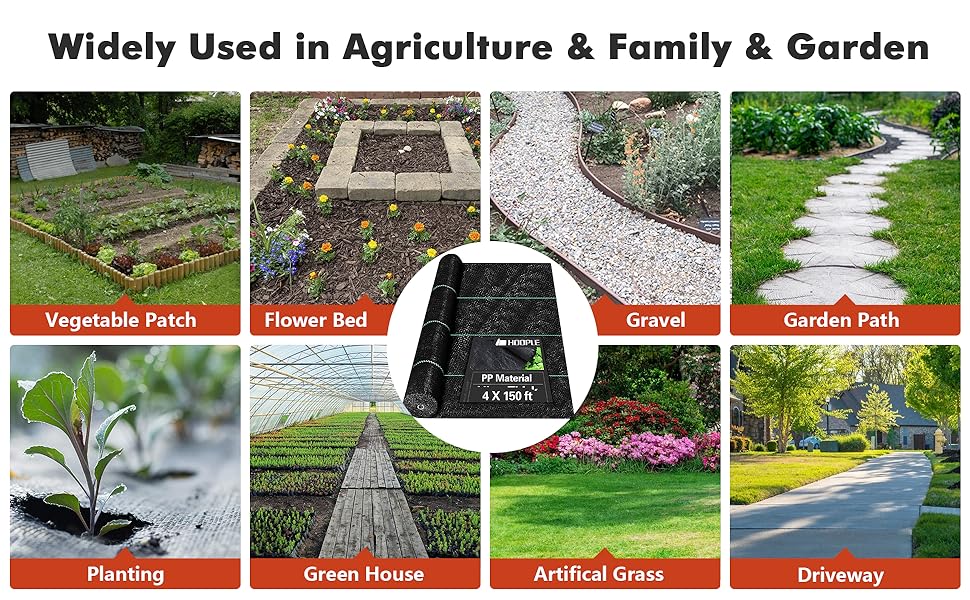 HOOPLE Weed Barrier Fabric, 4 X 150 ft, PP Material