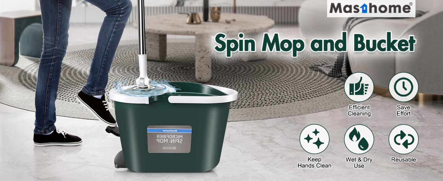 Masthome Mop and Buckets Sets Spin, Microfibre Mop and Bucket Set with
