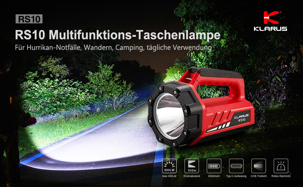 Klarus RS10 şarj edilebilir el feneri, 800 lümen, arama lambası