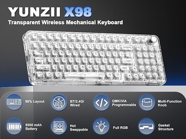 Amazon.com: YUNZII X98 QMK/VIA Wireless Mechanical Gaming