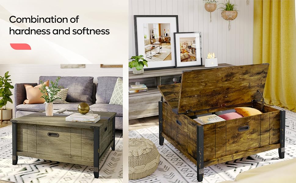 Bestier Square Coffee Table with Storage,Farmhouse Lift Top