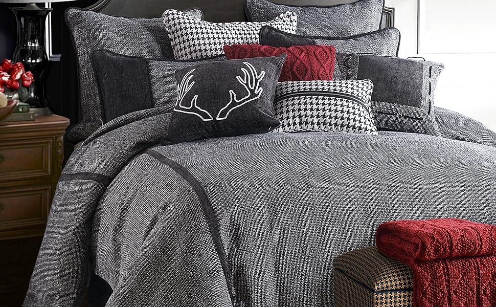 HiEnd Accents Hamilton 4 Piece Comforter Set, Gray Tweed