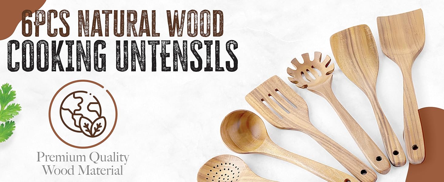 Wooden Spoons for Cooking - Smooth Finish Wooden Utensils for Cooking Soft Comfort-Grip Wood Spoons