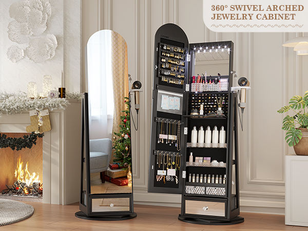 アクセサリー AVM design room - ROOK- Amazon.com: LVSOMT 360° Swivel Arched Jewelry Mirror Cabinet