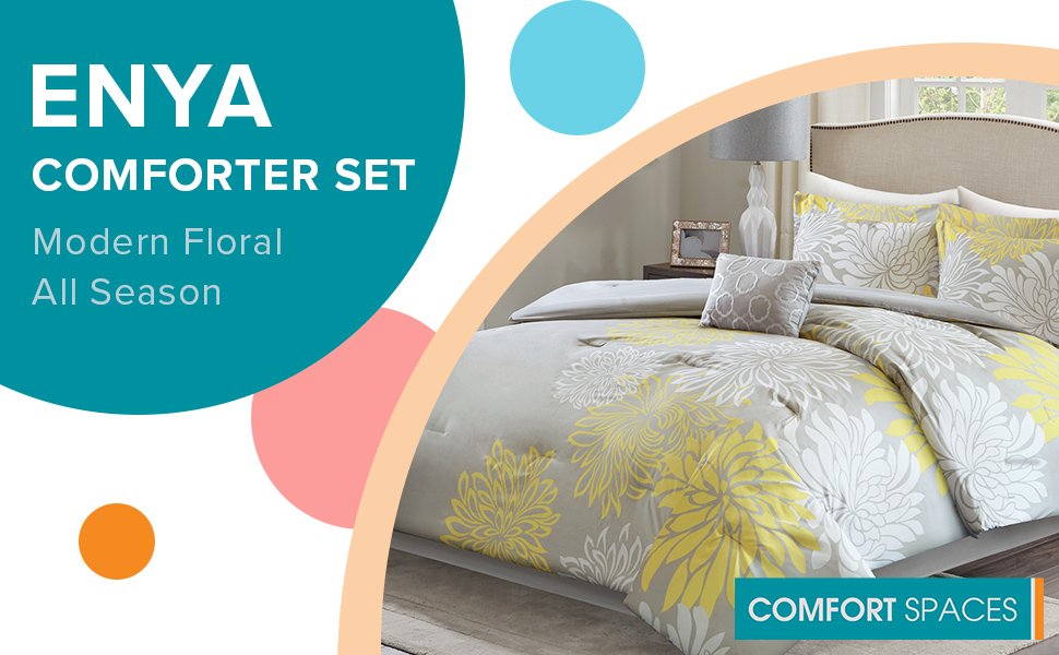 Comfort Spaces - Enya - Comforter Set - Yellow/Gray - B