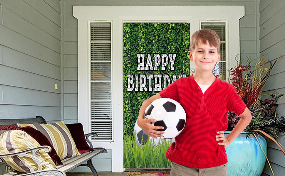 Happy Birthday Soccer Turf Door Banner Sports Boy Kids Birthday Home Decor Soccer 