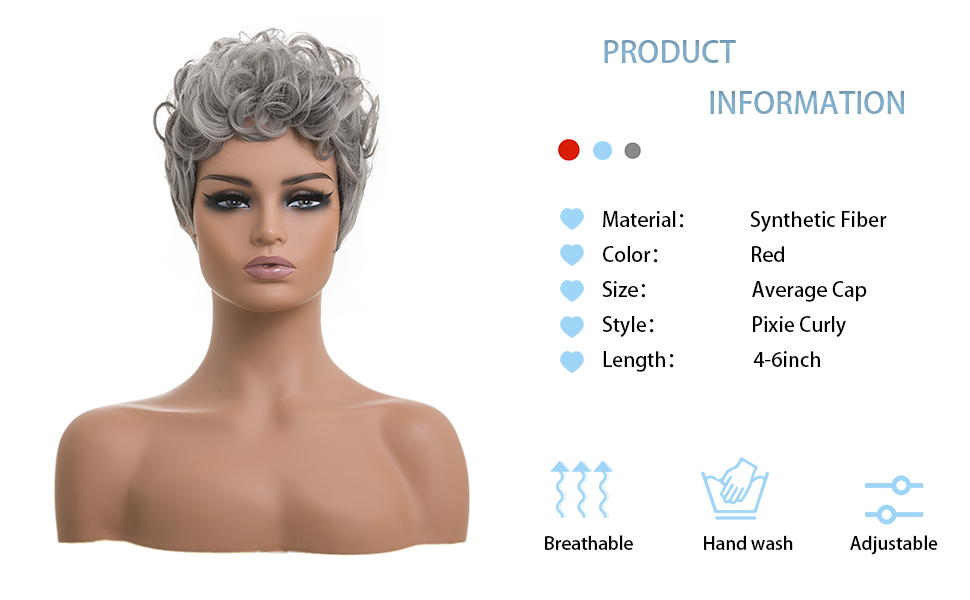 DOcute Grey Pixie Cut Wigs With Bang Short Curly Wigs for