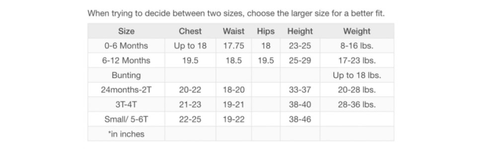 Fun World Infant Toddler Size Chart