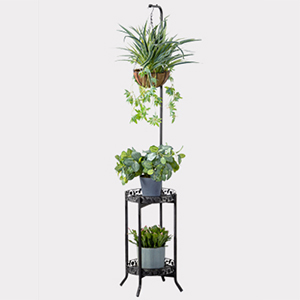 2-tier Hanging Plant Stand, Space-Saving Iron Planter Shelves Flower Pot Organizer Rack