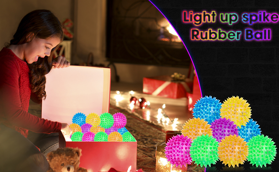 9 Pack Light up Spike Rubber Ball,Blinking Spiky Bouncy