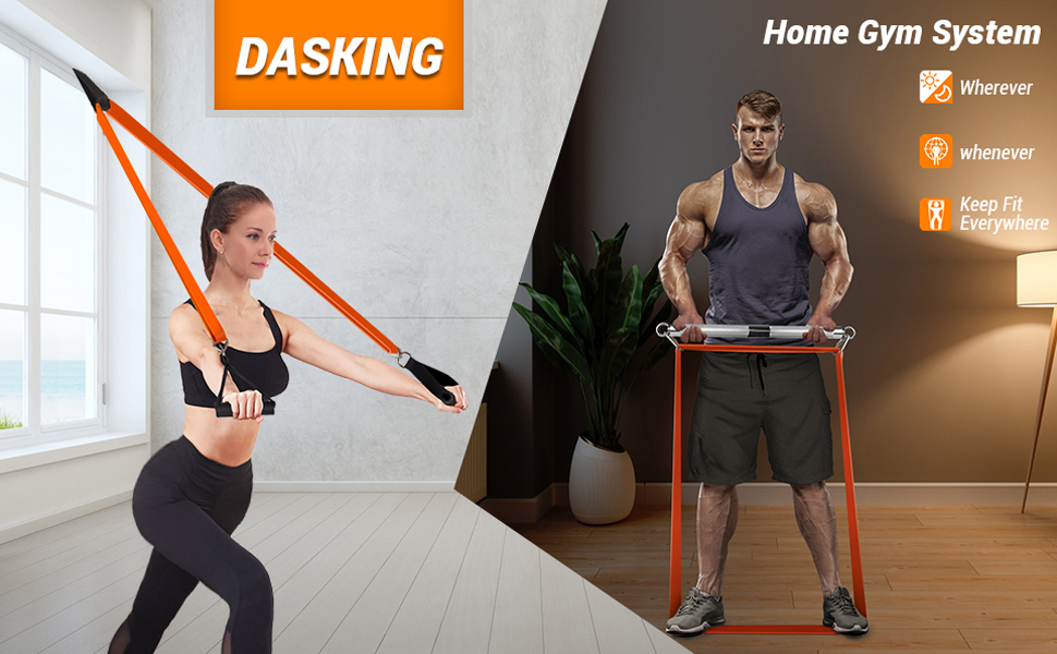 Portable Home Gym Resistance Bar Set Workout Equipment Weightlifting Training Kit