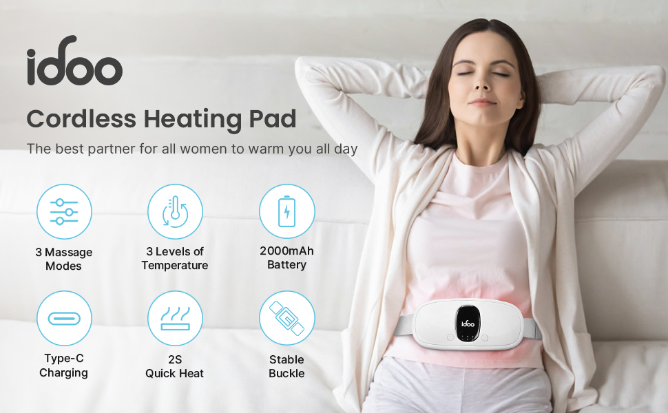 iDOO Portable Heating Pads for Cramps, Cordless Heating Pad for Back