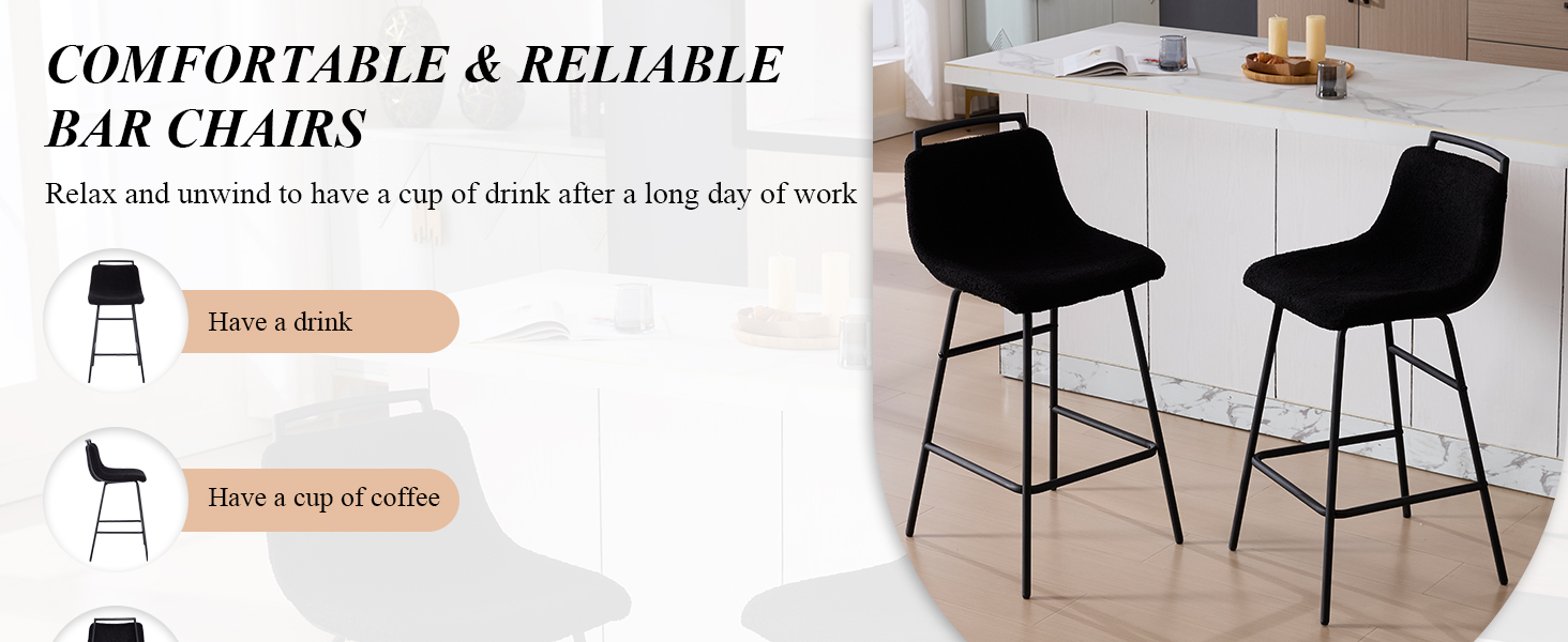 ABET Black Bar Stools Set of 6, Seat Height 27 Inches