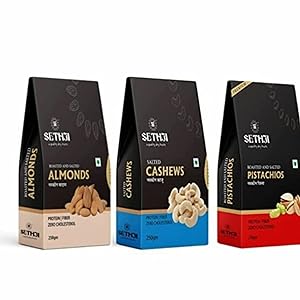 SETHJI Roasted & Salted Almonds, Salted Cashews & Salted Pistachios, Pack of 3 – 750gm (250g each)