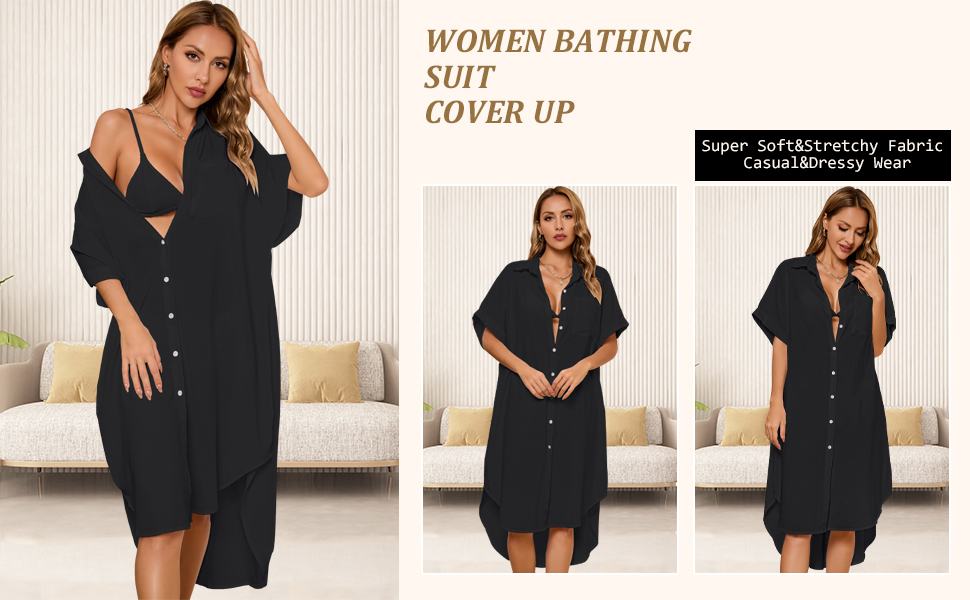 Bsubseach Women Bathing Suit Cover Up Bikini Coverup Button Down Shirt