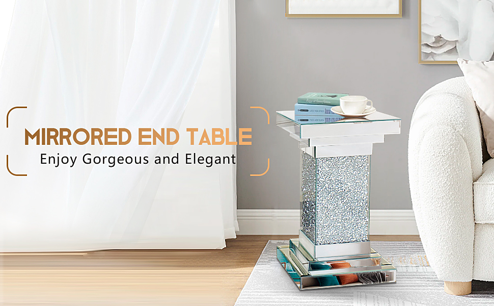 Pregaspor Silver Mirrored End Table,Square Mirrored Side