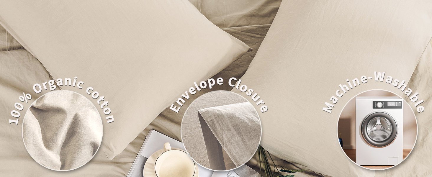 Pillowcases standard king queen body bed pillow cover 100% Organic Cotton Set of 2 cooling soft