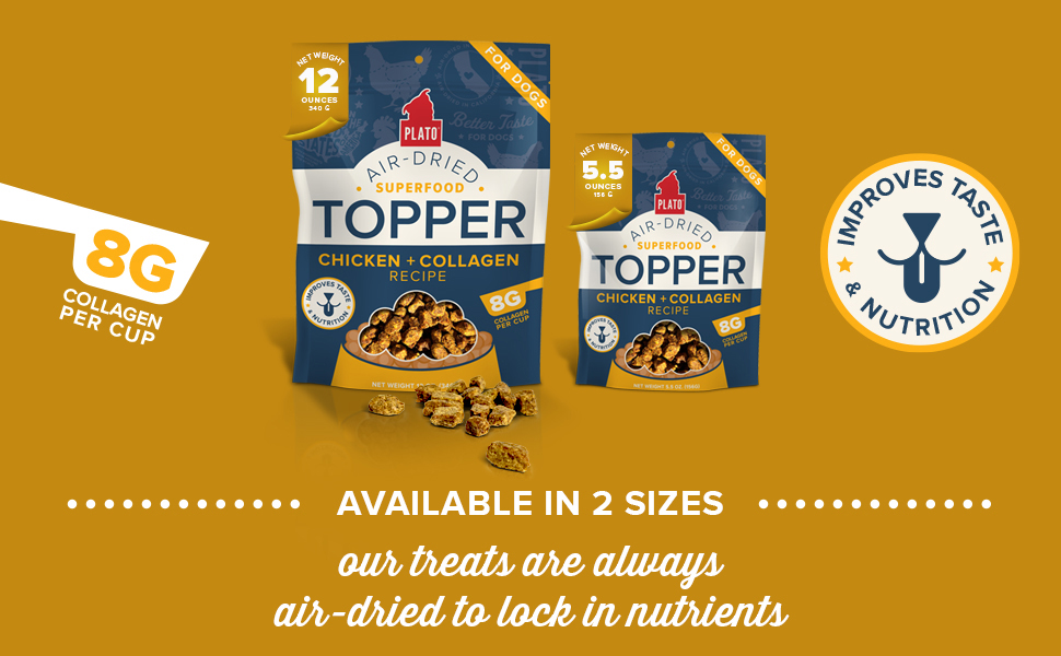 Plato pet treats dog food topper - air-dried with collagen to super skin and coat health