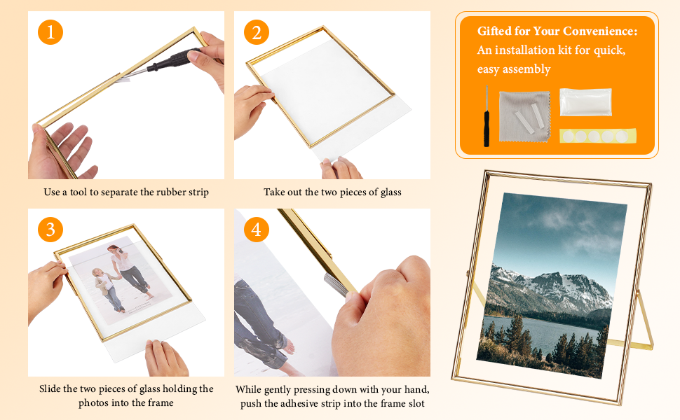 DrewCloth 2 Pack 8x10 Gold Floating Frame For Photo Sizes (7x9, 6x8, 5x7), Floating