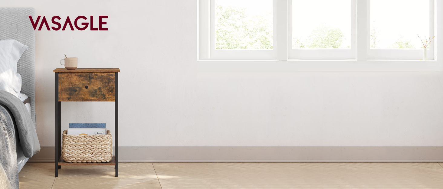 VASAGLE Rattan Nightstand End Table Side Table with